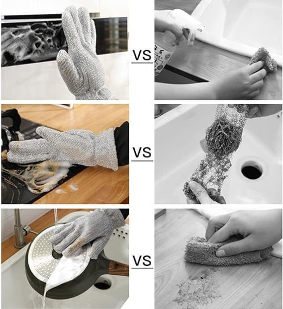 \Pack Off 2 Silver Dishwashing Gloves New Hand Protection Steel Wire Cleaning Gloves Anti-scalding Oil-proof Mitten Insulation Wire Dishwashing Pot Washing Gloves
