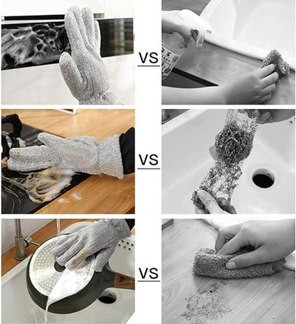 \Pack Off 2 Silver Dishwashing Gloves New Hand Protection Steel Wire Cleaning Gloves Anti-scalding Oil-proof Mitten Insulation Wire Dishwashing Pot Washing Gloves