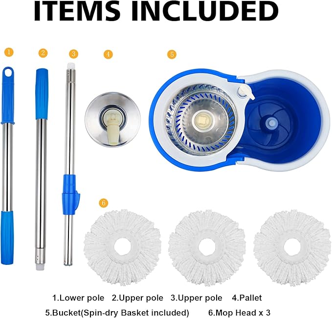 Spin Mop and Bucket Set 360 Spin Mop and Bucket Set with 2 Microfiber Mop Pads,Mop and Bucket System with