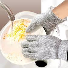\Pack Off 2 Silver Dishwashing Gloves New Hand Protection Steel Wire Cleaning Gloves Anti-scalding Oil-proof Mitten Insulation Wire Dishwashing Pot Washing Gloves