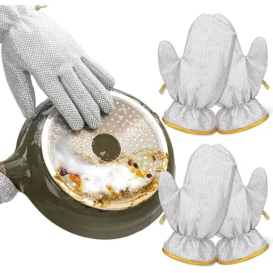 \Pack Off 2 Silver Dishwashing Gloves New Hand Protection Steel Wire Cleaning Gloves Anti-scalding Oil-proof Mitten Insulation Wire Dishwashing Pot Washing Gloves